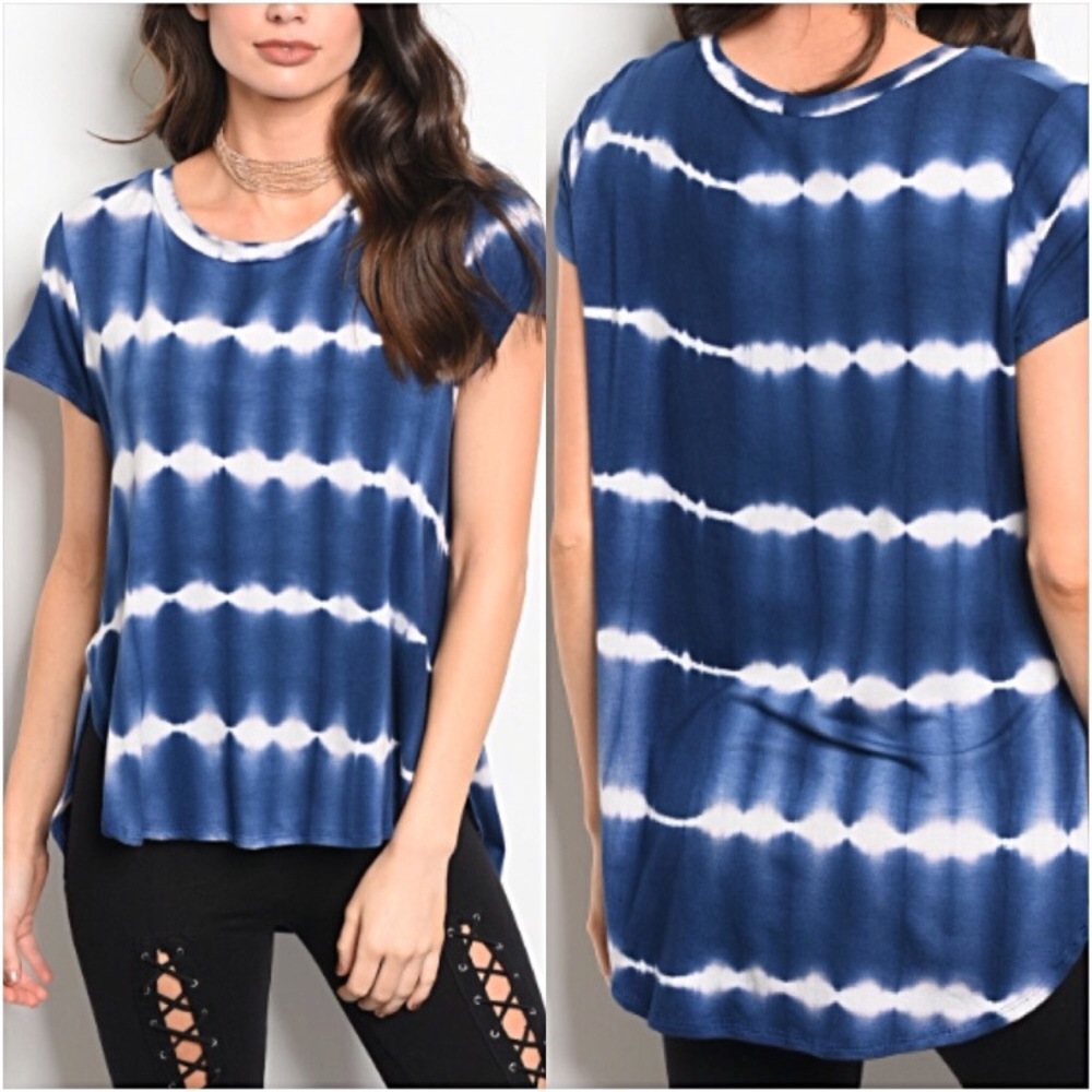 📍SALE Gypsy Tie Die Soft Stretchy Indigo Tee Top - Picture 4 of 6
